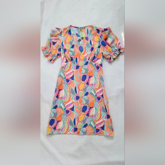 NWT! Floral Mod Good Luck Gem Women's Puff Sleeve Minidress Size XS - Picture 10 of 12
